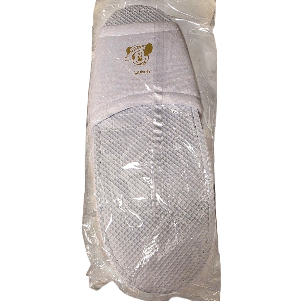 Tokyo Disneyland Mickey Mouse White Waffle Knit‎ Spa Slippers Gold Graphic New